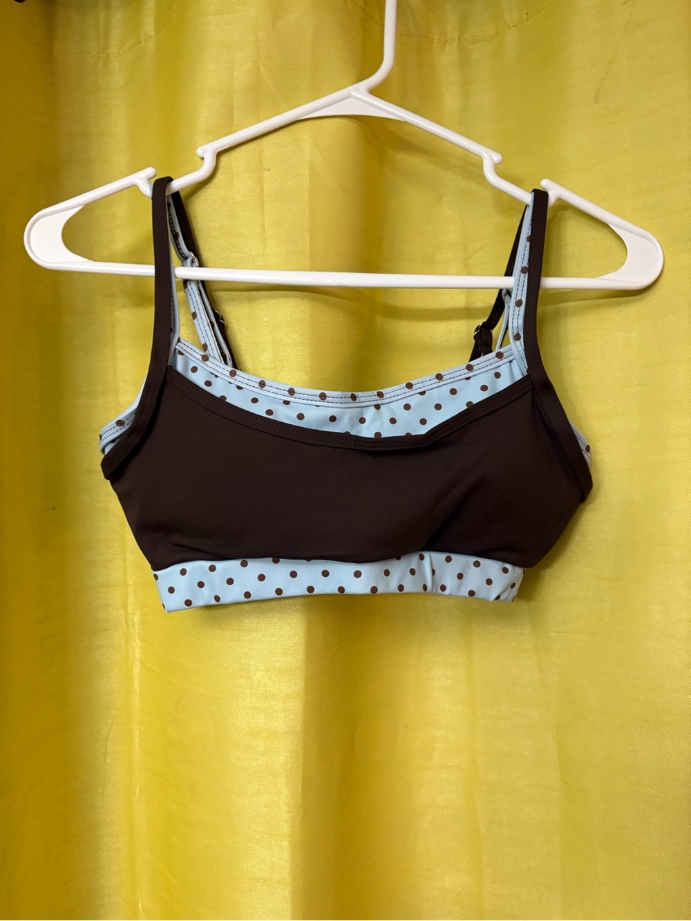 Polka Dot Contrast Sports bra - Brown and Light Blue